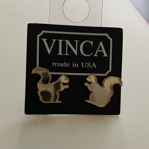 Vinca | Gold Tone Acrylic Squirrel Stud Earrings - Picture 1 of 4